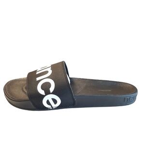 New Balance Mens Slides Size 12 Black White Logo Sandals